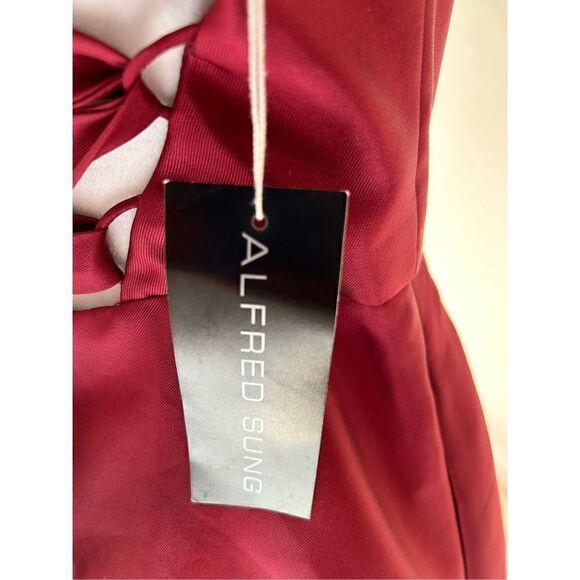 Alfred Sung Womens Size 10 Floor Length Gown Burgundy Halter Criss Cross Back - Picture 7 of 7